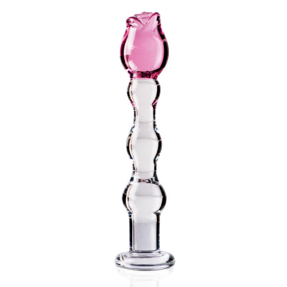Icicles No. 12 Glass Massager with Rose Head Pink/Clear