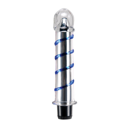 Icicles No. 20 Ribbed Vibrating 7.5 in. Glass Dildo Blue/Clear