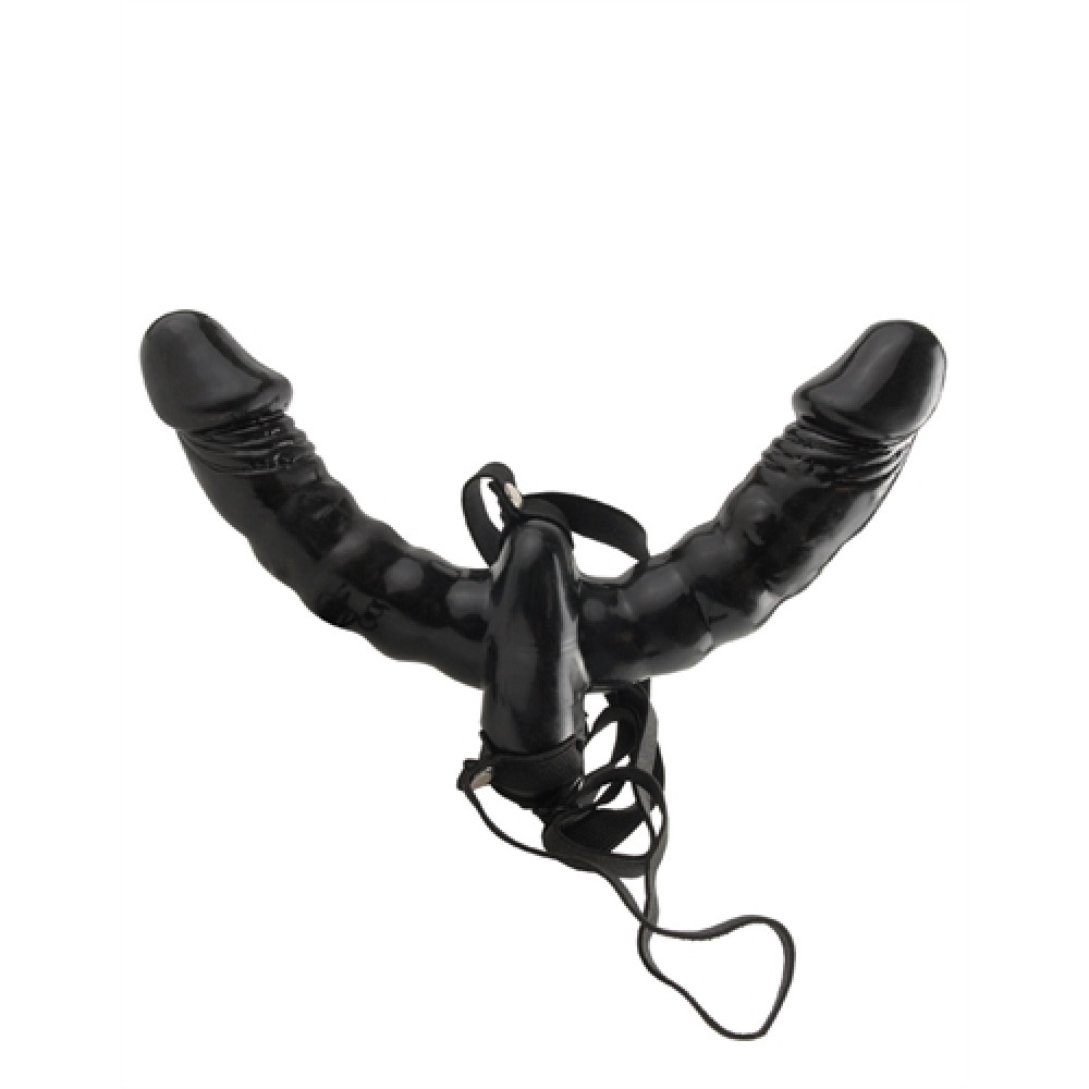 Pipedream Fetish Fantasy Series Vibrating Double Delight Strap-On With 6 in. Dual-Ended Dildo Black (45234) | SlipDix.com