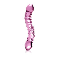 Icicles No. 55 Curved Textured 7.75 in. Dual-Ended Glass Dildo Pink