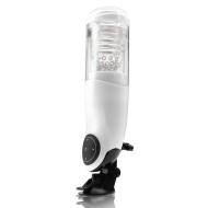 PDX Mega-Bator Pussy Rechargeable Rotating Thrusting Stroker With Hands-Free Suction Cup Clear/White