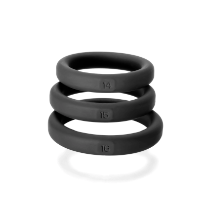 Curve Toys Perfect Fit Xact-Fit 3-Piece Premium Silicone Cock Rings  (#14, #15, #16) Black