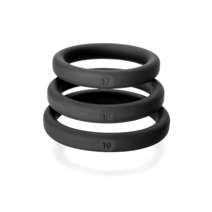 Curve Toys Perfect Fit Xact-Fit 3-Piece Premium Silicone Cock Rings  (#17, #18, #19) Black