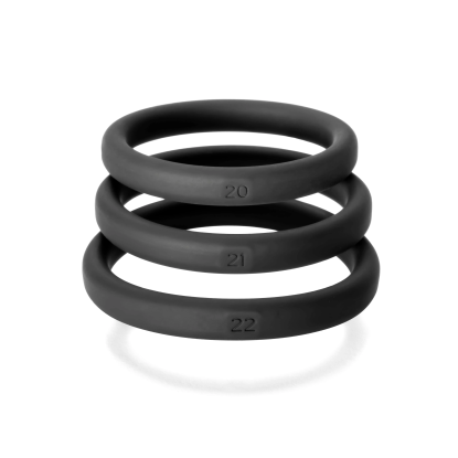 Curve Toys Perfect Fit Xact-Fit 3-Piece Premium Silicone Cock Rings  (#20, #21, #22) Black