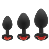Blush Luxe 3-Piece Bling Anal Training Kit Butt Plugs w/ Red Gem Base Black