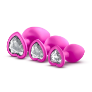 Blush Luxe 3-Piece Bling Anal Training Kit Butt Plugs w/ White Gem Base Pink