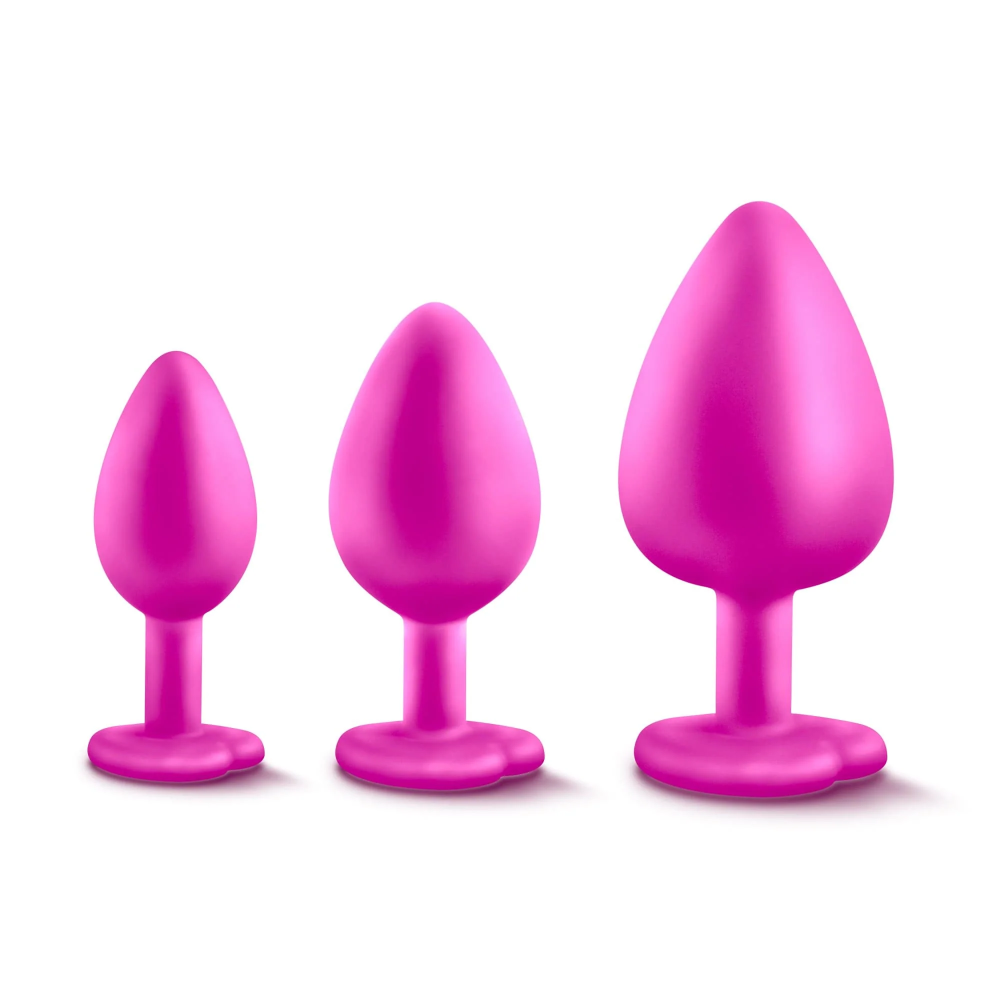 Blush Luxe 3-Piece Bling Anal Training Kit Butt Plugs w/ White Gem Base Pink