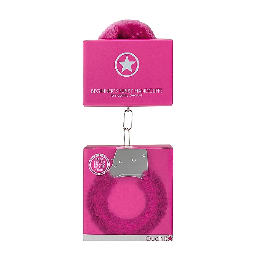 Ouch! Beginner's Furry Handcuffs With Quick-Release Pink