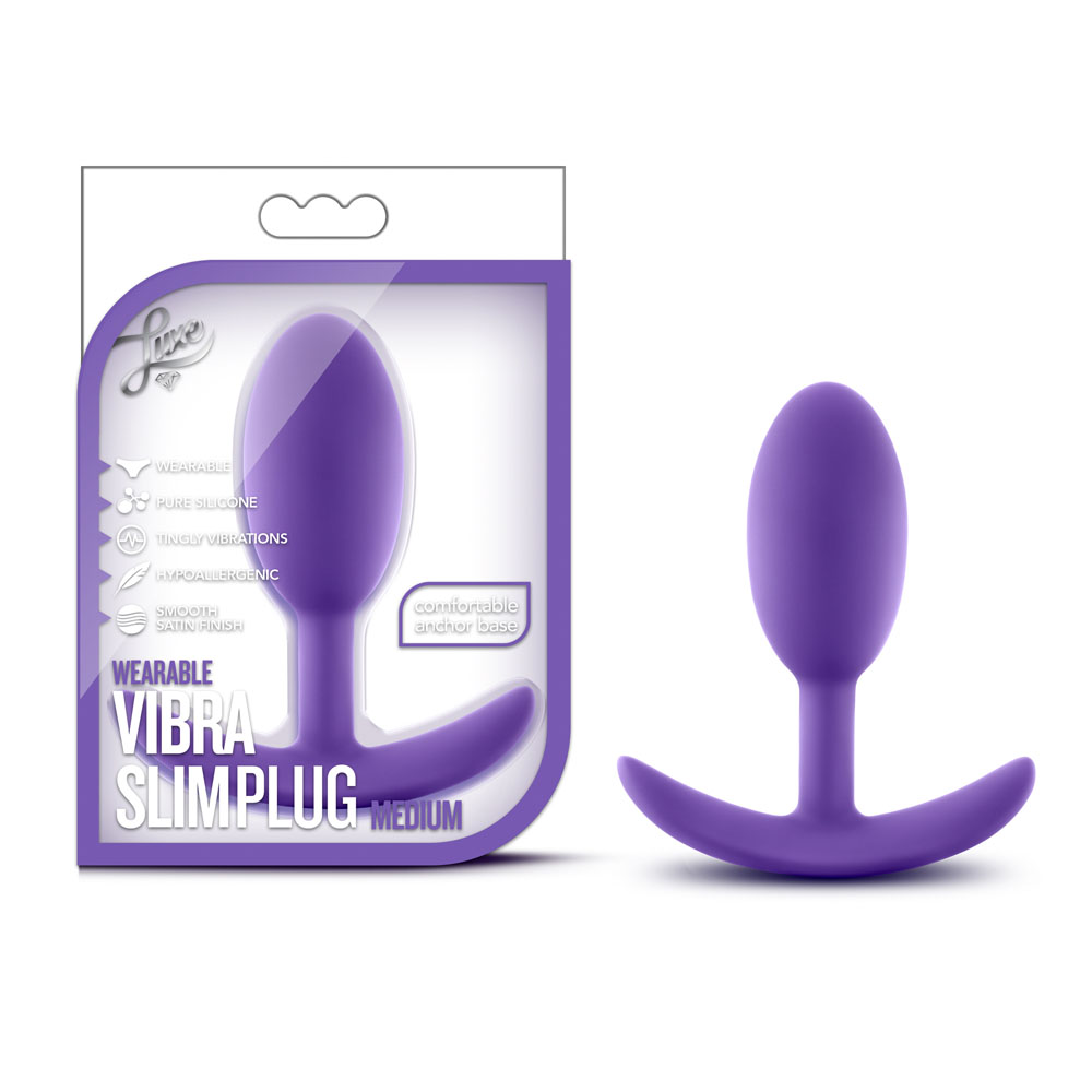 Blush Luxe Wearable Vibrating Slim Anal Butt Plug Medium Purple