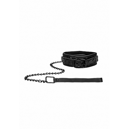 Ouch! Luxury Adjustable Collar With Leash Black