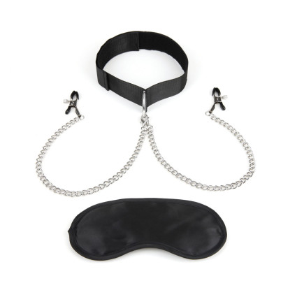 Lux Fetish Collar & Nipple Clamps with Adjustable Pressure