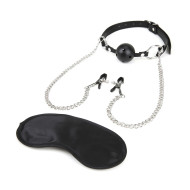 Lux Fetish Breathable Ball Gag with Adjustable Pressure Nipple Clamps
