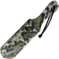 Leather Paddle with Faux Fur - Black with Leopard Fur