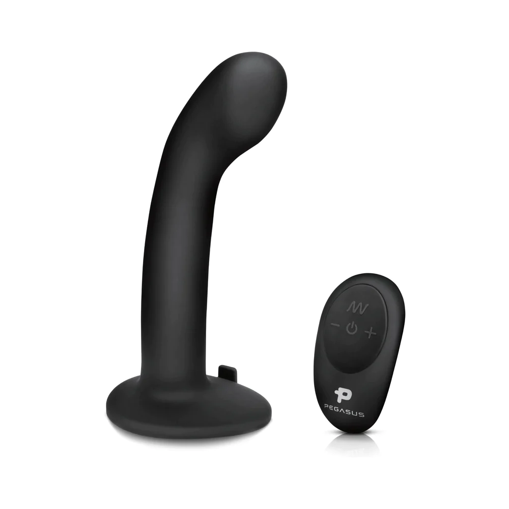 Pegasus 6 in. Curved Realistic Peg Rechargeable Remote-Controlled Silicone Dildo & Adjustable Harness Set Black (75938) | SlipDix.com