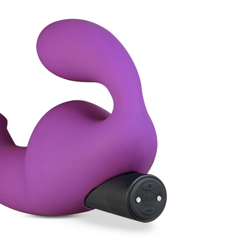 Blush Temptasia Cyrus 8.5 in. Silicone Strapless Strap-On Dildo with Rechargeable Bullet Vibrator Purple (76830) | SlipDix.com