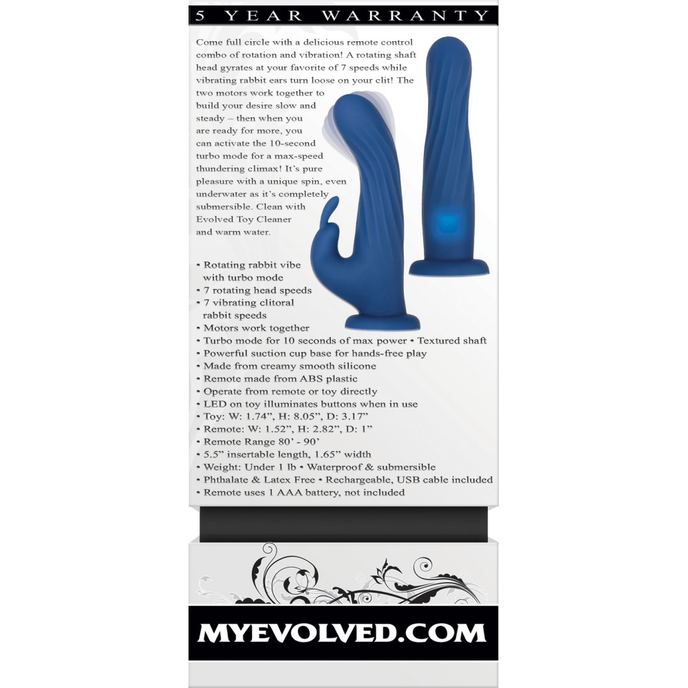 Evolved Rechargeable Remote-Controlled Rotating Silicone Rabbit Vibrator Blue (78185) | SlipDix.com