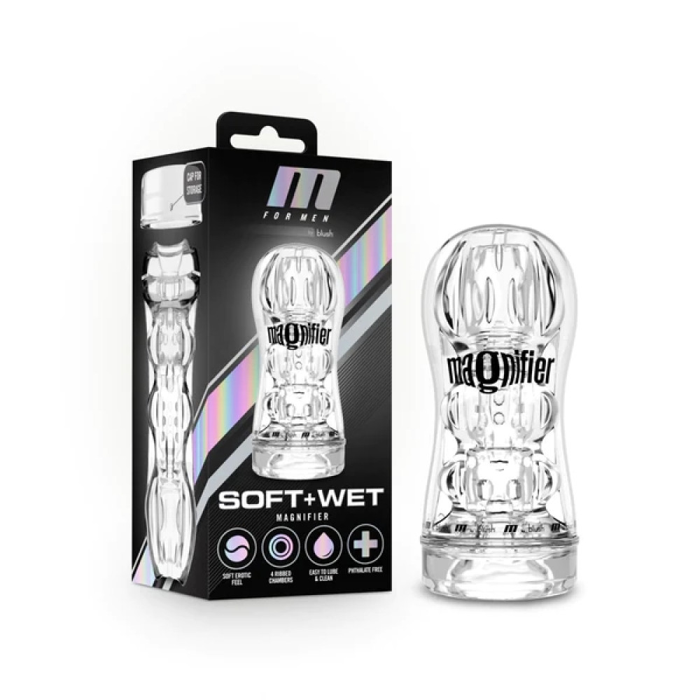 Blush M for Men Soft + Wet Magnifier Self-Lubricating See-Through Stroker Clear (79283) | SlipDix.com