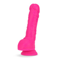 Blush Neo Elite 9 in. Silicone Dual Density Dildo with Balls & Suction Cup Neon Pink