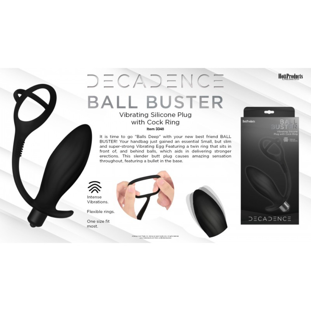 Decadence Ball Buster Anal Butt Plug With Cock Ring Black