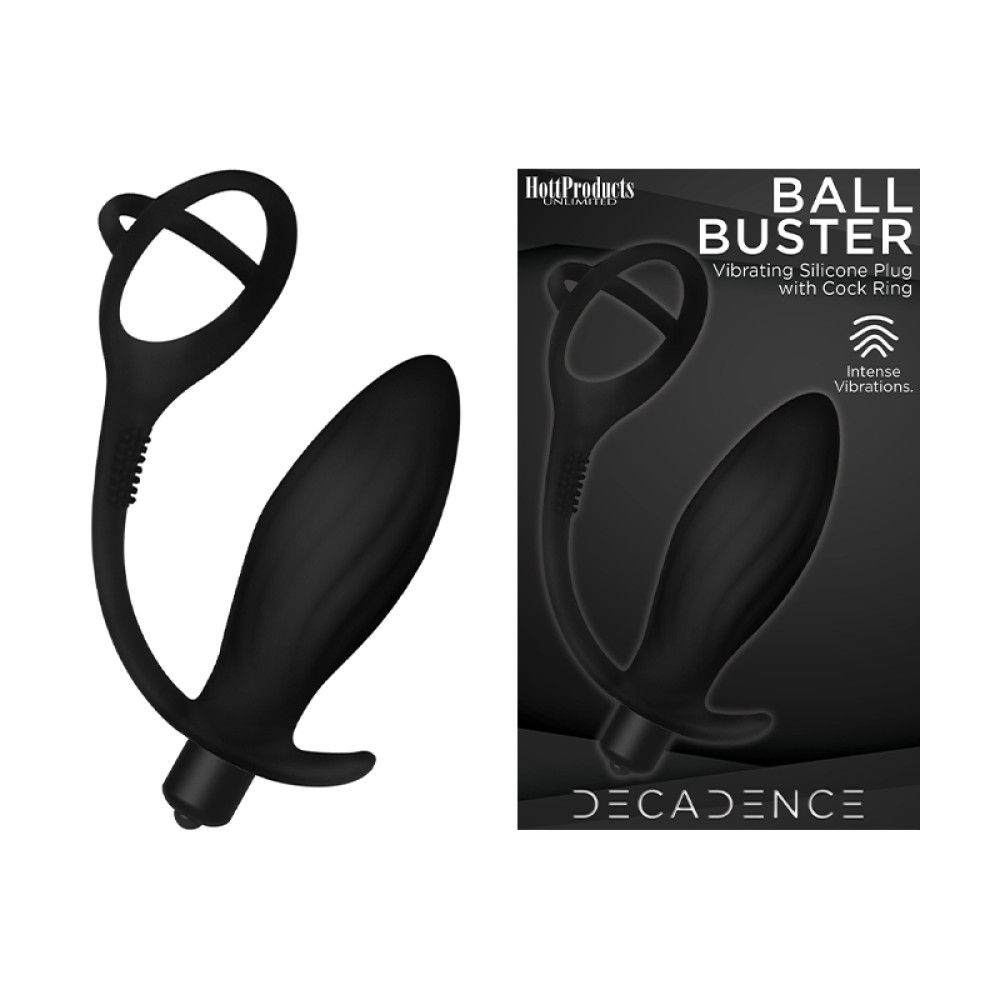 Decadence Ball Buster Anal Butt Plug With Cock Ring Black