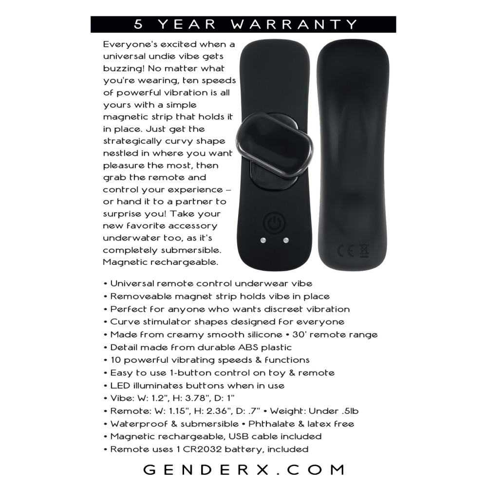 Gender X Our Undie Vibe Rechargeable Remote-Controlled Magnetic Silicone Underwear Vibrator Black (79777) | SlipDix.com