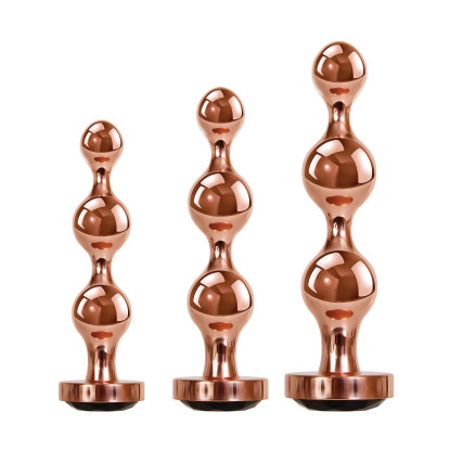 Gender X Gold Digger 3-Piece Rose Gold Beaded Anal Butt Plug w/ Black Gemstone Base Set