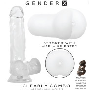 Gender X Clearly Combo 2-Piece 7.25 in. Realistic Dildo and Anal Entry Stroker Set Clear