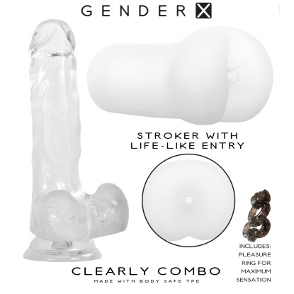 Gender X Clearly Combo 2-Piece 7.25 in. Realistic Dildo and Anal Entry Stroker Set Clear