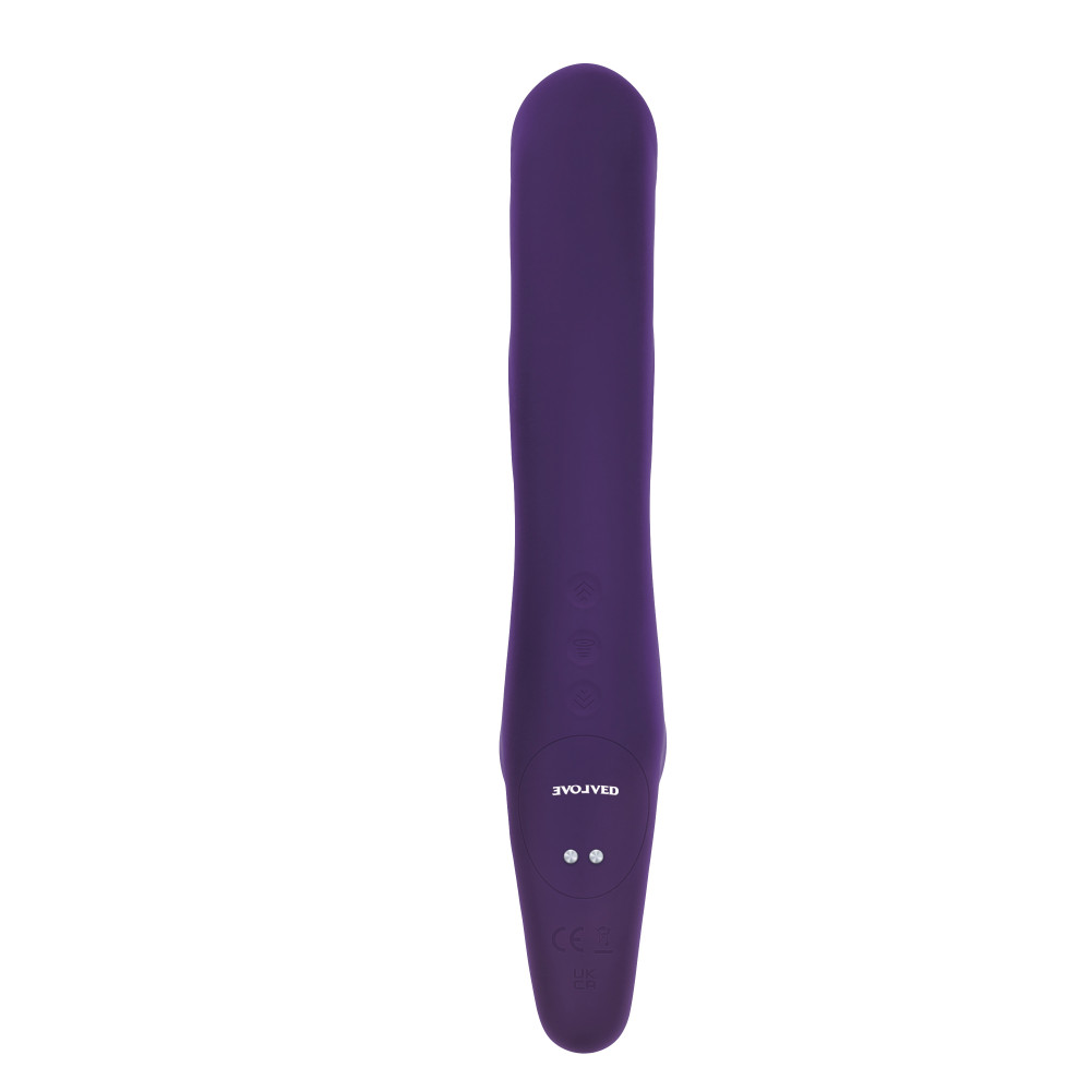 Evolved 2 Become 1 Rechargeable Remote-Controlled Silicone Strapless Strap-On With Suction Purple (80519) | SlipDix.com