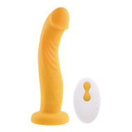 Gender X Sweet Embrace Rechargeable Remote-Controlled Vibrating 7 in. Silicone Dildo and Jock-Style Strap-On Harness Set Yellow/Black