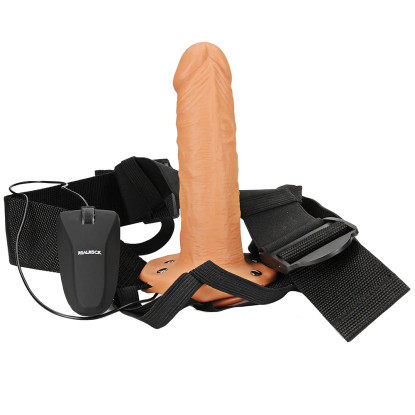RealRock Realistic 6 in. Vibrating Hollow Strap-On Tan