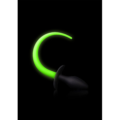 Ouch! Glow in the Dark Silicone Puppy Play Puppy Tail Anal Butt Plug Neon Green