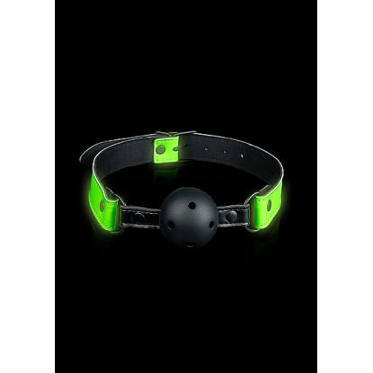 Ouch! Glow in the Dark Bonded Leather Breathable Ball Gag Neon Green