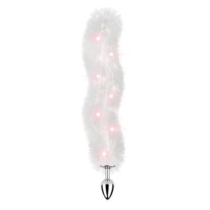 Foxy Tail Light Up Faux Fur Butt Plug With Multicolored Light Pattern White