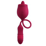 Evolved Wild Rose Rechargeable Dual-Ended Silicone Thrusting Egg & Flicking Tongue Vibrator Red