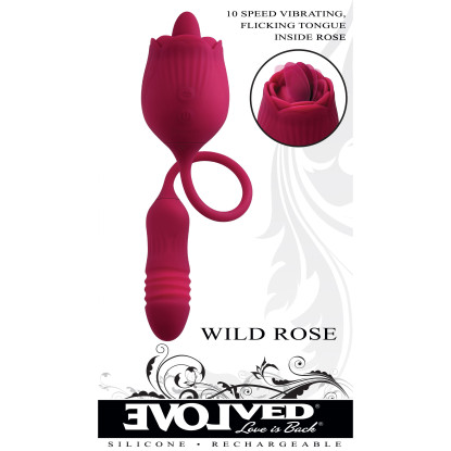 Evolved Wild Rose Rechargeable Dual-Ended Silicone Thrusting Egg & Flicking Tongue Vibrator Red