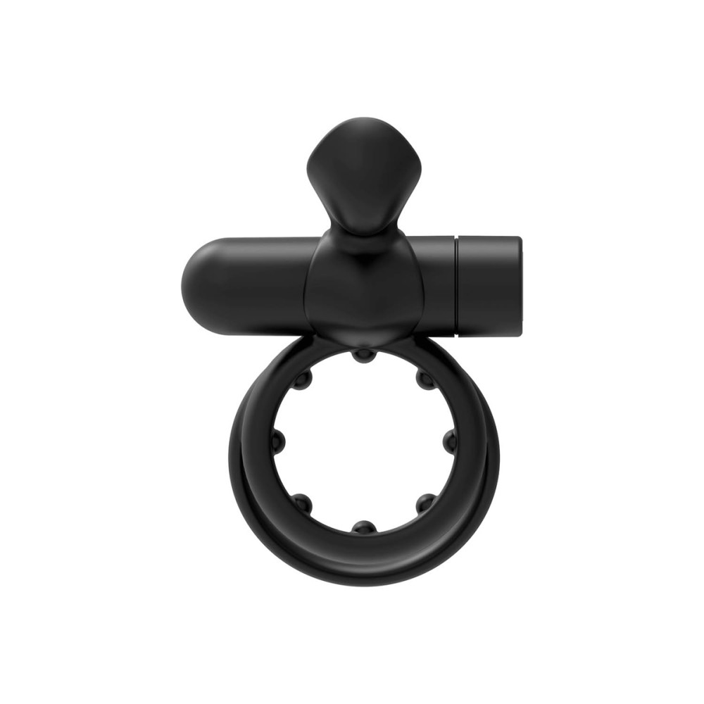 Forto Pointer Rechargeable Silicone Vibrating Dual Cockring with External Stimulator Black (84806) | SlipDix.com