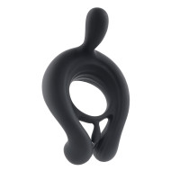 Playboy Triple Play Rechargeable Remote Controlled Vibrating Silicone Cockring with Stimulator Black