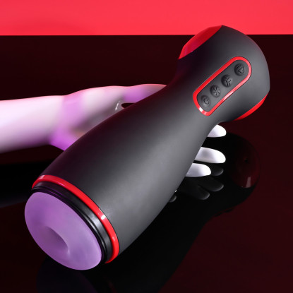 Zero Tolerance Tight Squeeze Rechargeable Vibrating Squeezing Talking Stroker TPE Black/Red