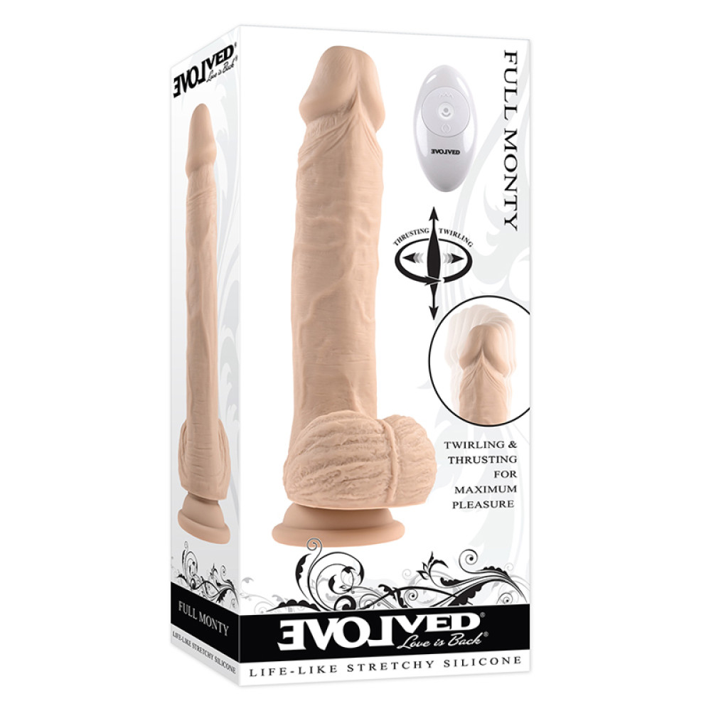 Evolved Full Monty Rechargeable Remote-Controlled Thrusting Twirling 9 in. Silicone Dildo Light (85640) | SlipDix.com