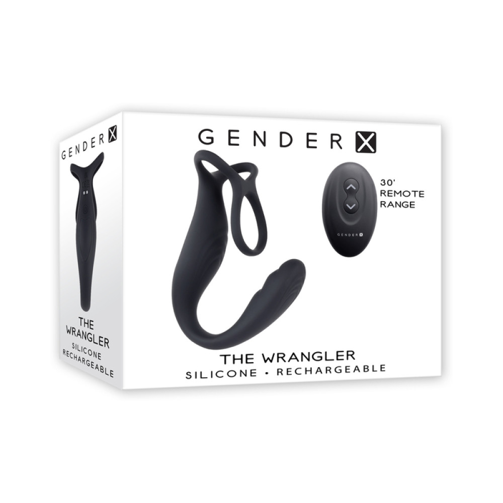 Gender X The Wrangler Vibrating Prostate Massager w/ Cock Ring & Remote Black